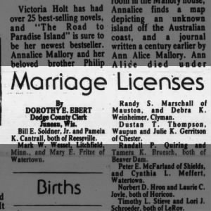Cantrall, Pam - marriage license - 1985