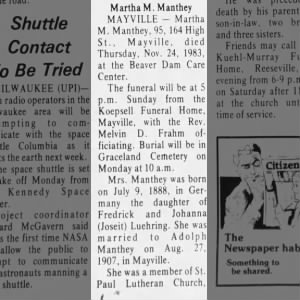 Obituary for Martha M Manthey