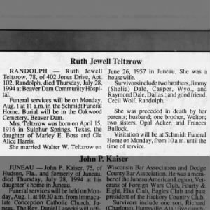 Obituary - 1994 - Teltzrow, Ruth Jewell