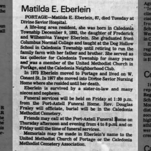 Obituary for Matilda E Eberlein